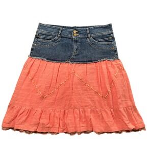 Takara Boho Mixed Media Tiered Skirt Lace Gauze Festival 13